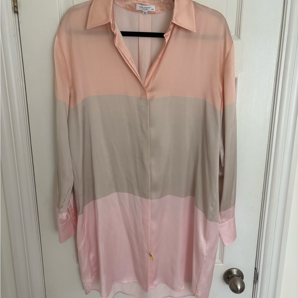 Equipment Pink, Peach and Gray Button-Down silk dress